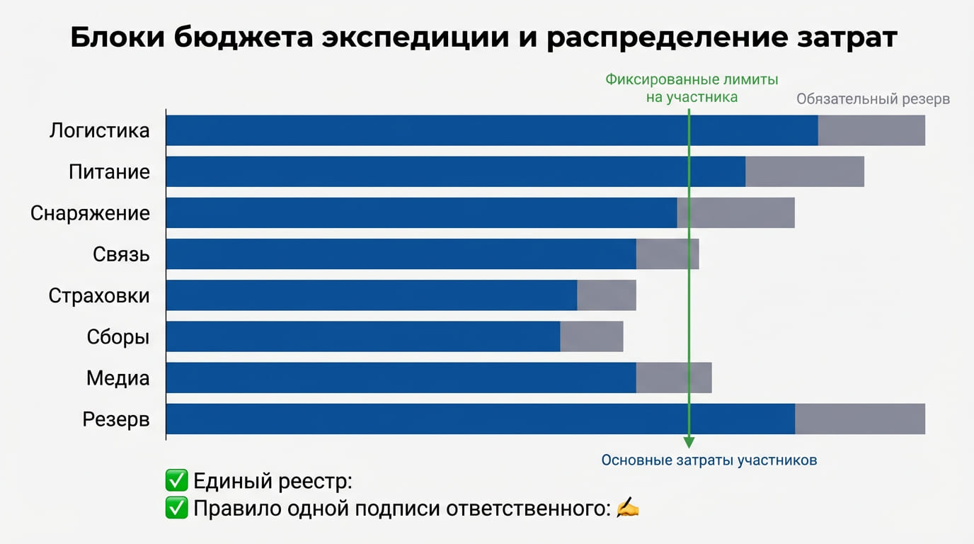 блоки бюджета экспедиции и распределение затрат